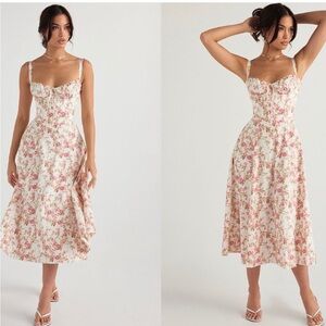 HOUSE OF CB 'Carmen' Rose Print Bustier Sundress NWOT PERFECT CONDITION SIZE L